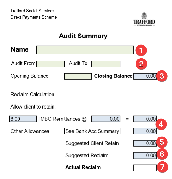 Audit summary sheet - Page 1