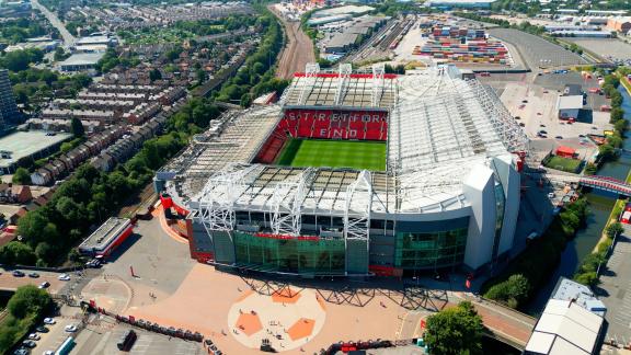 Aerial photo of Old Trafford stadium on a sunny day