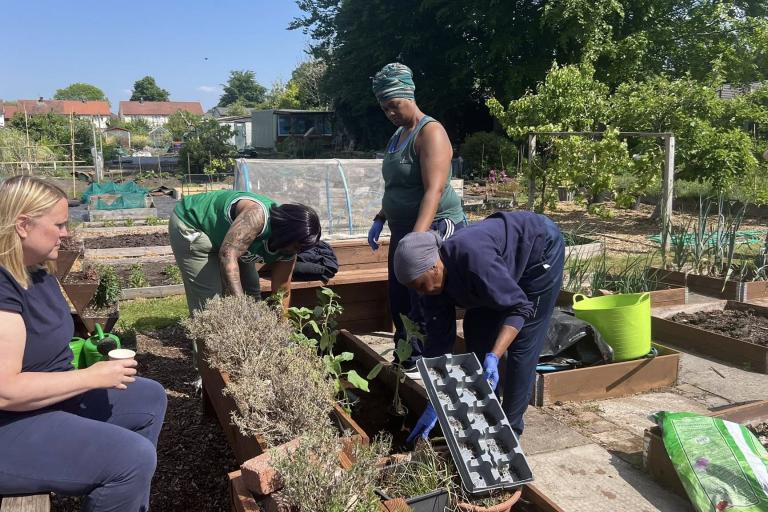 Grenville Park allotment site residents planting 