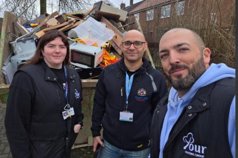Staff taking part in a week of action to clear litter in Partington